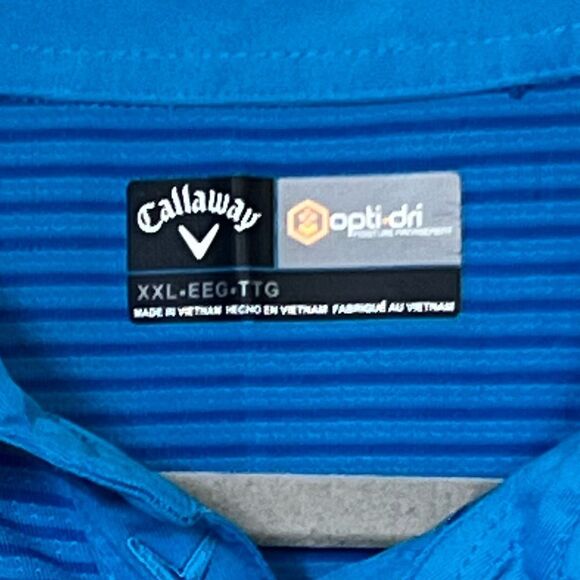 Callaway Men's Short Sleeve Opti-Dri Turquoise Blue Striped Polo Shirt Size XXL - Picture 7 of 9